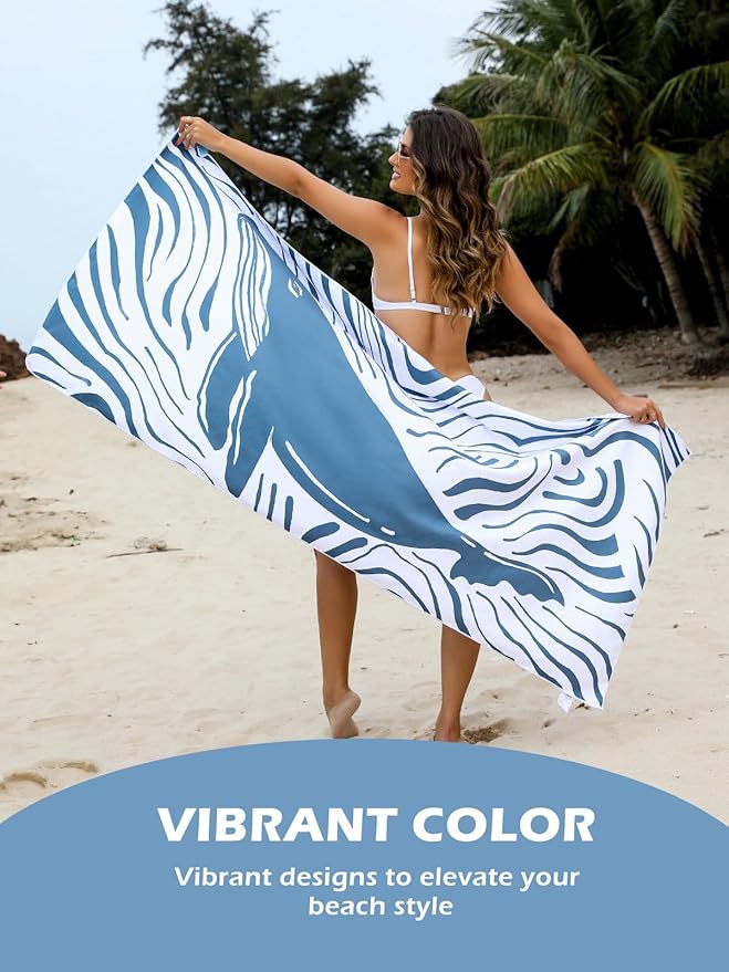 Eunzel Microfiber Beach Towel, Quick Dry Travel Towel Large Sand Free Towel for Beach, Camping, Swim Pool, Gym, Sports& Yoga 71"x32", Whale Blue