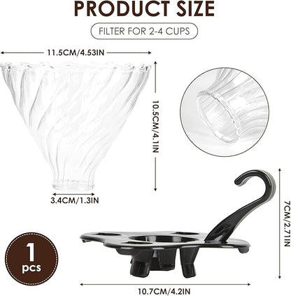 V60 Pour Over Coffee Dripper, 02 Filter For 1-4 Cups Reusable Coffee Maker 60° Heat-Resistant Glass Cone Easy-to-Clean Drip Coffee Maker Perfect for Pourover Coffee Enthusiasts