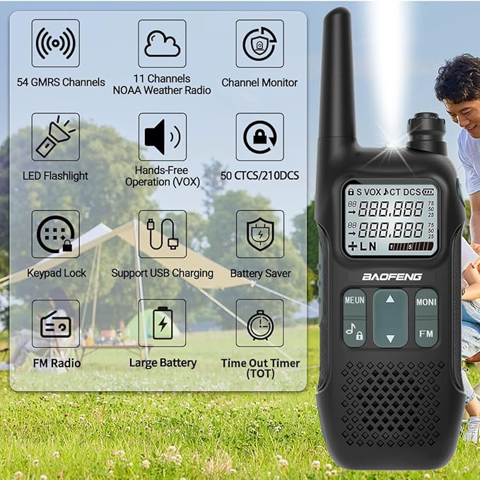 GMRS Radio BAOFENG GM-T8 Walkie Talkies Long Range, Rechargeable Walkie Talkie for Adults,Portable Ham Radio Handheld with NOAA Weather Flashight VOX USB-C Two Way Radio(2 Pack)
