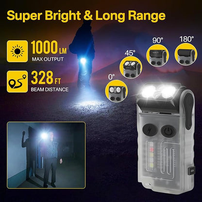 BORUIT V20 LED Small Powerful EDC Flashlight with 365nm UV Light,180°Head Swivels,USB C Rechargeable 1000 LM Mini Pocket Keychain Flash Light with Clip-13 Mode,IP67,Magnetic,110DB Buzzer(White)