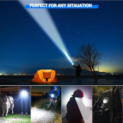 DanByte Flashlights High Lumens Rechargeable with Storge Bag- 100,000 Lumens Super Bright LED Rechargeable Tactical Flashlight,Powerful Flash Light Small Flashlight with 5 Modes for Emergency,Camping