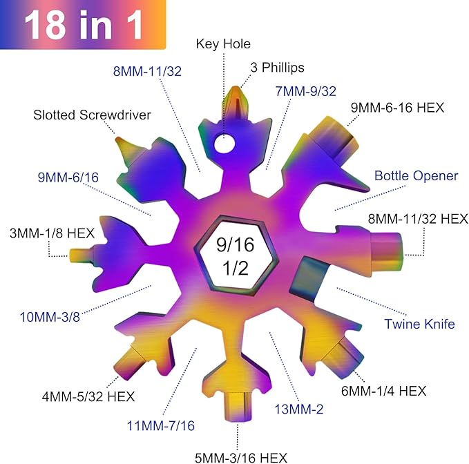 18-in-1 Snowflake Multitool, 12 Packs Stainless Steel Snowflake Wrench/Bottle Opener/Screwdriver Kit, Stainless Steel Portable Star Tool for Christmas Great Gifts