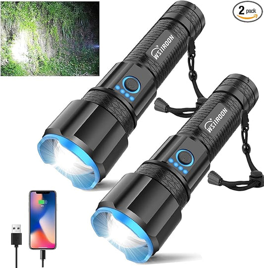 Rechargeable LED Flashlights High Lumens, 220000 Lumens Super Bright Flashlight with 5 Modes,IPX7 Watarproof, Powerful Handheld Flash Light for Home Camping Emergency(2 Pack)