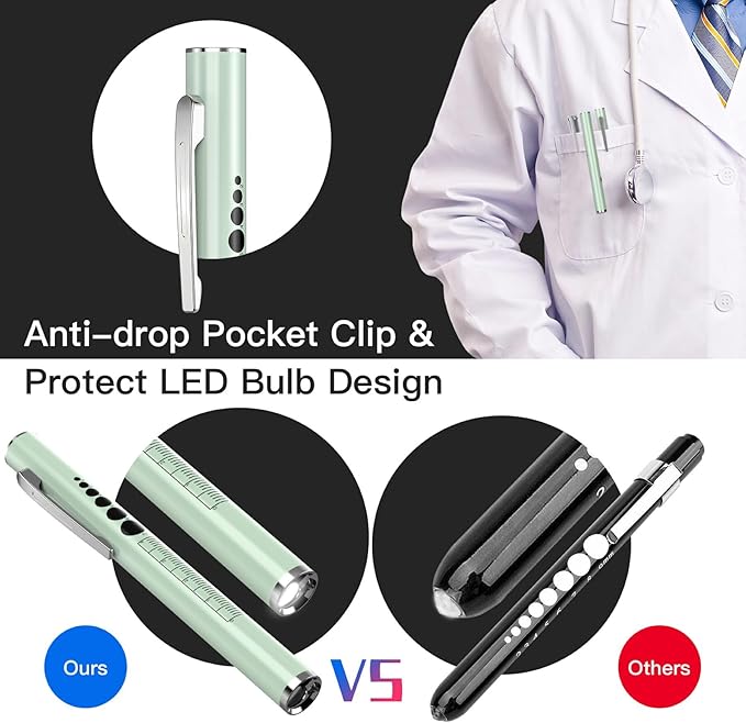 COSOOS 2 Rechargeable Penlights with Pupil Gauge & Ruler, Mini LED Pen Lights for Nurse Doctor, Warm & White Light, Chargeable Penlight with Clip, Flashlight for Nursing Student