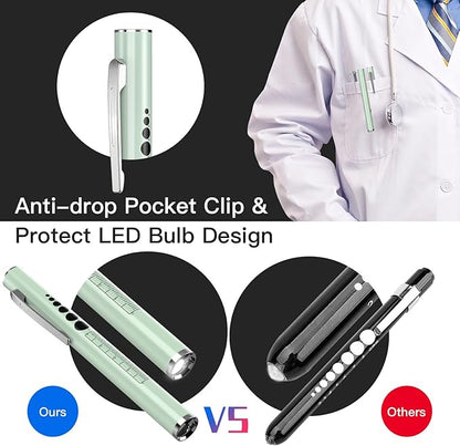 COSOOS 2 Rechargeable Penlights with Pupil Gauge & Ruler, Mini LED Pen Lights for Nurse Doctor, Warm & White Light, Chargeable Penlight with Clip, Flashlight for Nursing Student