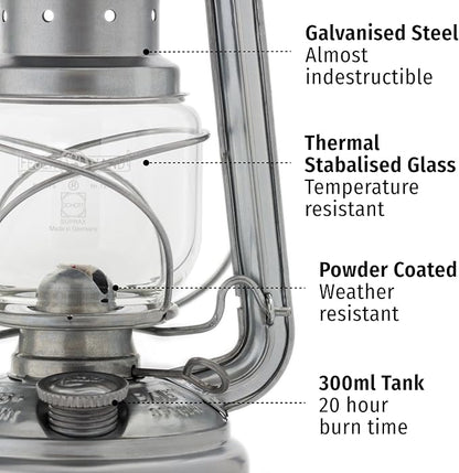 Baby Special 276 Storm Lantern - Made in Germany Since 1893 - Petroleum Lamp Made of Powder-Coated Steel and Shatterproof Glass - Sage Green