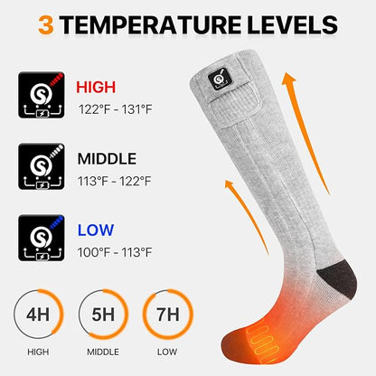 SNOW DEER Heated Socks for Men Women, 7.4V Rechargeable Battery Electric Socks, Heated Ski Socks for Hunting Fishing Camping Hiking Skiing Foot Warmer