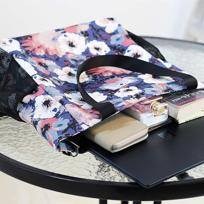ESVAN Original Floral Water Resistant Large Tote Bag Shoulder Bag for Gym Beach Travel Daily Bags Upgraded