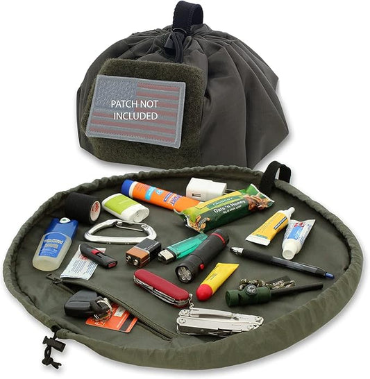 Lay-n-Go Defender Tactical Bag for Gear - Multifunctional Lay-Flat Military Tactical Travel Sack w/Zippered & Mesh Pockets - Water-Resistant, Machine-Washable Utility Tool Bag (20", Ranger Green)
