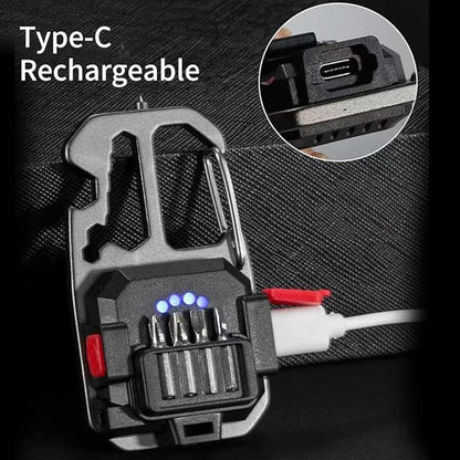 Cob Mini Flashlight Keychain Light, 500 Lumens Bright Rechargeable, Small Multi-Function Work Light, 7 Modes Portable Pocket Light Battery Display Bottle Opener for Camping Emergency Lighting