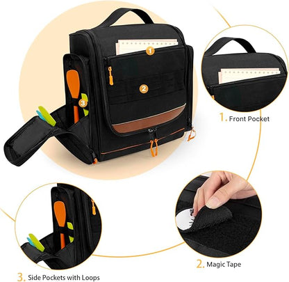 Large Tactical Hanging Camping Cookware Bag, Camping Kitchen Organizer with Paper Towel Holder and Multi Pockets, Camping Cooking Utensils Organizer for RV Tent Camper and Grilling, Bag Only (Black)