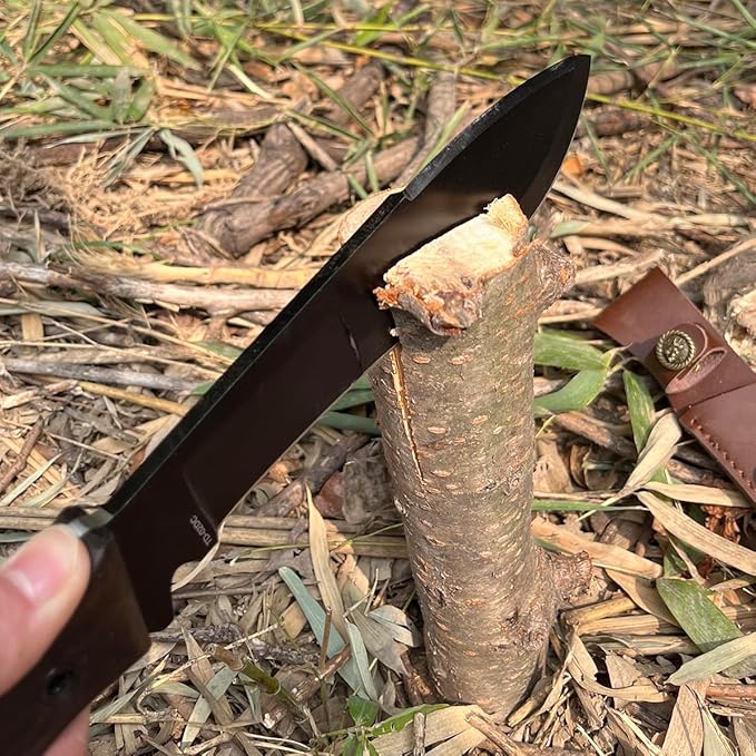 13.6" Full-Tang Hunting, Survival, Camping & Mountaineering Kukri Knife, Featuring Arced Blade, Rust Protection Coating, Ebony Grip and Leather Holster