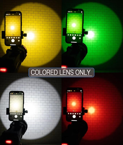 BIGSUN 4 Colors Spotlight, High Lumen Flashlight 1200,000 LED with Phone Holder, Rechargeable 14000 mAh, White/Red/Green/Yellow Filter Lens, for Photography Fill Light, Home Party,Type-C Included