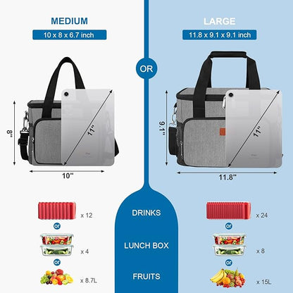 Femuar Lunch Bags for Women/Men, Insulated Lunch Bag for Work Office Picnic - Lunch Cooler Bag Leakproof Lunch Box with Adjustable Shoulder Strap - Grey(8.7L)