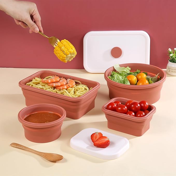 Collapsible Bowls for Camping（41oz,100% Food-grade Silicone Bowl with Lid Free BPA,Folding Mixing Bowls for Travel,RV storage,Leftovers,Swell Salad Bowl Kit