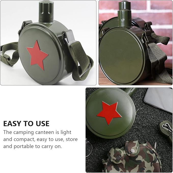 1set Stainless Water Hunting for Canteen Pattern Compact Portable Cap Star Steel Outdoor Hiking Kettle Cover Outdoors with Ml Camouflage Compass Survival Green Outside
