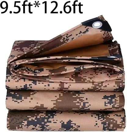 Waterproof Tarp CamouflageThickening Multi-Size Sun Shade Sail Customized Tarpaulin Sunrays Block Awning for Patio Canopy Rain Cover Canvas Sunshade Camp Outdoor Gardens Canopy (9.5ft*12.6ft)