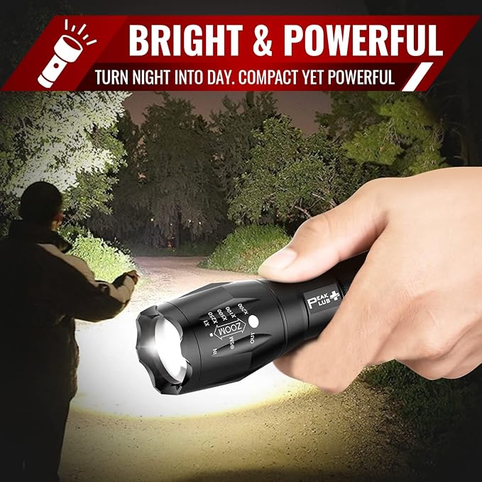 PeakPlus LED Tactical Flashlights High Lumens, Zoomable, 5 Modes Bright LED Flashlights for Emergencies, Camping, Outdoor LED Flash Lights Battery Powered, Handheld Flashlights (3 Pack) LFX1050