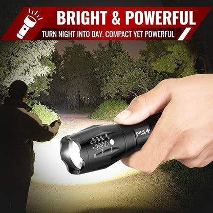 PeakPlus LED Tactical Flashlights High Lumens, Zoomable, 5 Modes Bright LED Flashlights for Emergencies, Camping, Outdoor LED Flash Lights Battery Powered, Handheld Flashlights (3 Pack) LFX1050