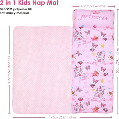 Kids Sleeping Bag Nap Mat with Removable Pillow and Blanket,Extra Thick Large 2 in 1 Slumber Bags for Boys Girls,Toddler Nap Mat for Preschool Daycare Travel Camping