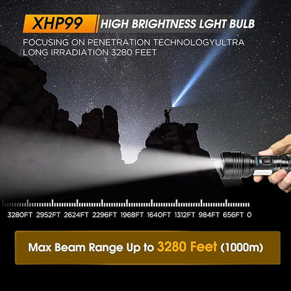 LED Flashlights High Lumens Rechargeable，990000 Lumens Super Bright Flashlight，High Powered Flashlight Zoomable，7 Modes，IPX67 Waterproof，Powerful Tactical Flashlight for Emergencies，Camping