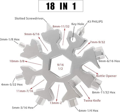 18-in-1 Snowflake Multi Tool, 4 Pack Stainless Steel Snowflake Bottle Opener/Flat Phillips Screwdriver Kit/Wrench, Durable and Portable to Take