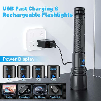 Cinlinso Flashlights High Lumens Rechargeable, 990,000 Lumens Super Bright Led Flashlight, 7 Modes with COB Light, IPX6 Waterproof, Handheld Powerful Flash Light for Hu∩ting, Camping, Emerge∩cies