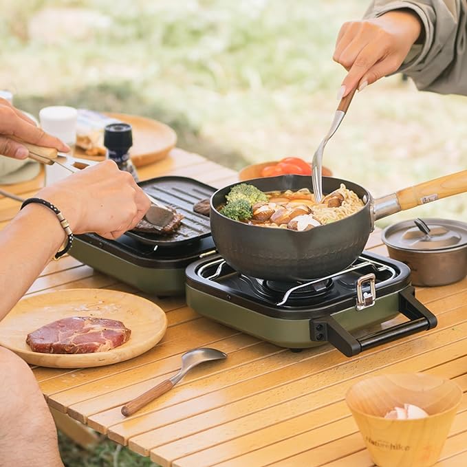 Naturehike Mirage 2 Burner Folding Camping Stove with Griddle, Portable Camp Gas Stove with 16000 BTU, 2 Adjustable Burners & Piezo Ignition, Compatible with Blend Isobutane Fuel