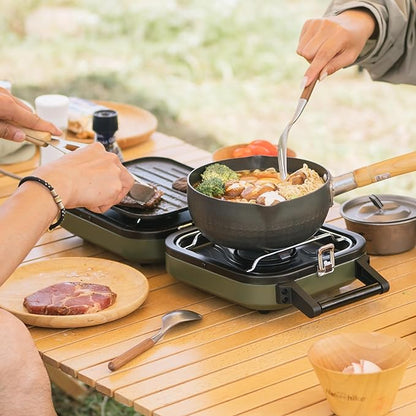 Naturehike Mirage 2 Burner Folding Camping Stove with Griddle, Portable Camp Gas Stove with 16000 BTU, 2 Adjustable Burners & Piezo Ignition, Compatible with Blend Isobutane Fuel
