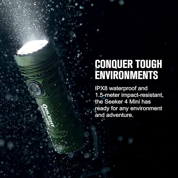 OLIGHT Seeker 4 Mini Rechargeable EDC Flashlight with 365nm UV Combo, 1200 Lumens White Light, Portable Black Light for Outdoors, Cleanliness Detection and Emergency
