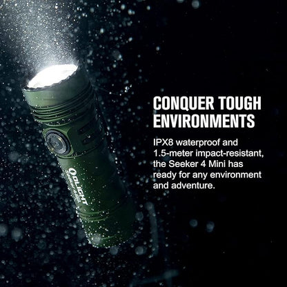 OLIGHT Seeker 4 Mini Rechargeable EDC Flashlight with 365nm UV Combo, 1200 Lumens White Light, Portable Black Light for Outdoors, Cleanliness Detection and Emergency