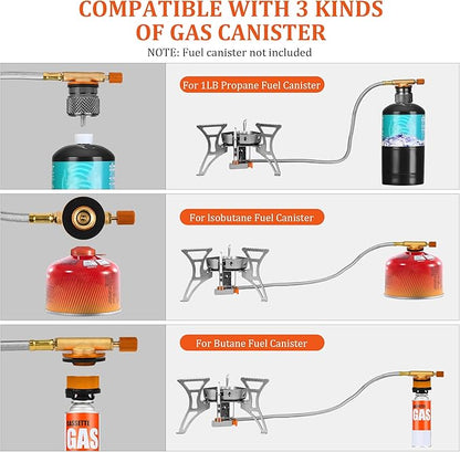 6800W Camping Backpacking Stove, Outdoor Portable Burner Cooking Stove with Fuel Canister Adapter, Piezo Ignition, Carry Case, Foldable Windproof Camping Gas Stove for Picnic Hiking
