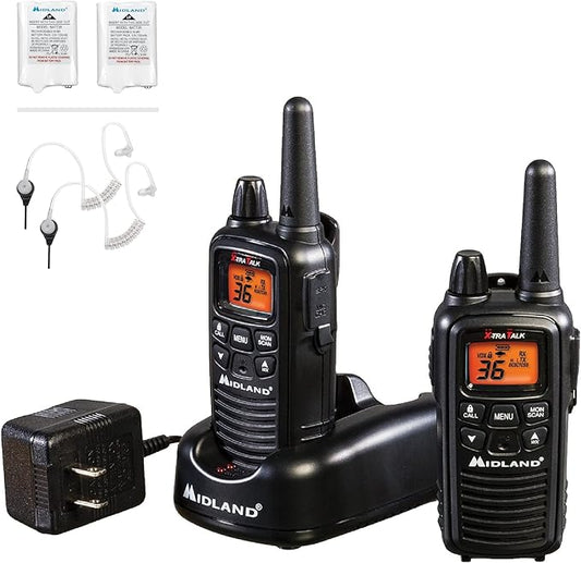 Midland LXT600BB FRS Walkie Talkie Set - Long Range Two-Way Radio with NOAA Weather Alert Technology, 36 Channels, and Silent Operation (Black, 2 Radio Set)