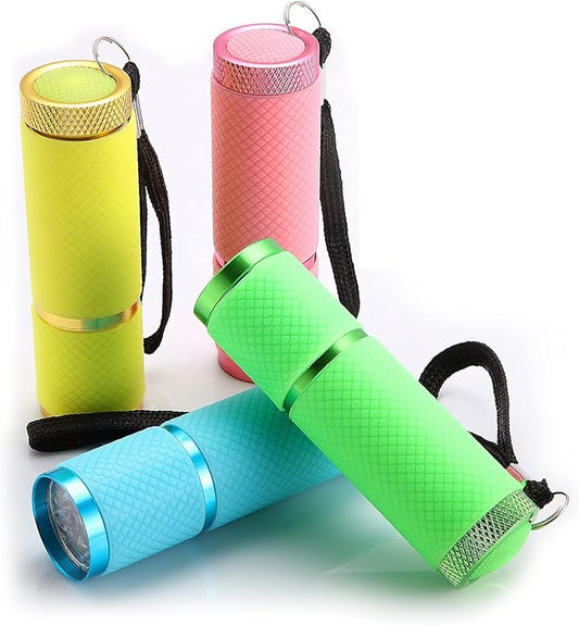 Glow in Dark Flashlights 9 LED Rubber Coated Flashlights with Handle Mini Torch LED Fluorescent Flashlight Aluminum Portable Handy Flashlight for Party Hiking Camping in 4 Colors (4 Pieces)