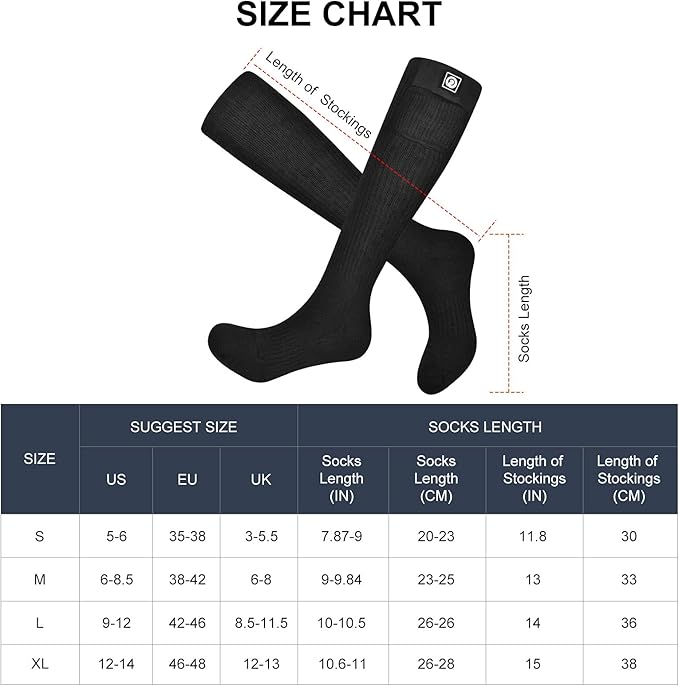 Heated Socks, Battery Rechargeable Electric Heating Socks, Thermal Warm Socks for Men Women Hiking Camping Winter Footwarmers