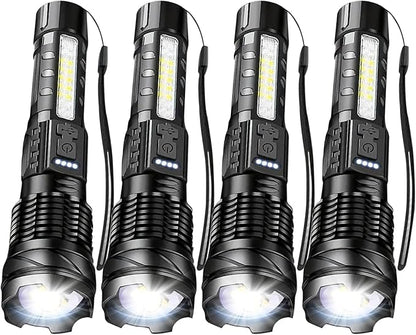 MODOAO LED Flashlight Rechargeable, Handheld Flashlights with 7 Modes & Zoomable, Powerful Emergency Flashlights Camping, Hiking,and Outdoor Use (4 Pack)