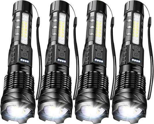 MODOAO LED Flashlight Rechargeable, Handheld Flashlights with 7 Modes & Zoomable, Powerful Emergency Flashlights Camping, Hiking,and Outdoor Use (4 Pack)