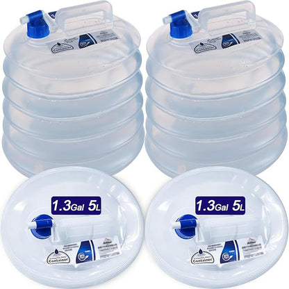 2 Pack 1.32/2.64/3.96 Gallon Collapsible Water Container, Water Storage Containers BPA Free, Camping Cooking Carrier Jug for Water Pack for Hiking & Emergency Water Pouches