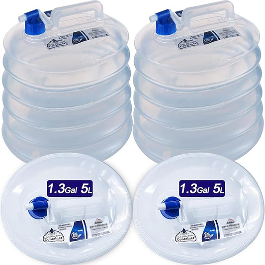 2 Pack 1.32/2.64/3.96 Gallon Collapsible Water Container, Water Storage Containers BPA Free, Camping Cooking Carrier Jug for Water Pack for Hiking & Emergency Water Pouches