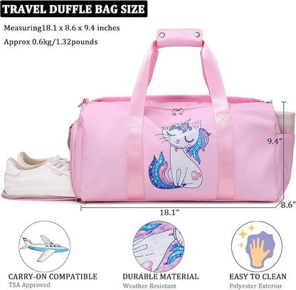 JIANYA Kids Sports Bag Dance Bag for Girls, Carry On Kids Duffle Bag with Shoe Compartment & Wet Pocket