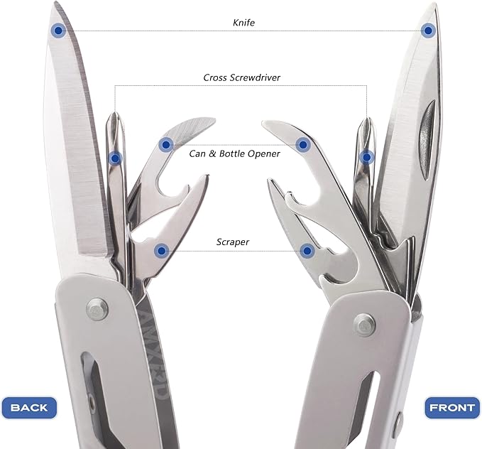 Multitool Pliers, 12-in-1 Hard Stainless Steel Foldable Multi Tool, Pocket Knife Camping Tool, Multi-pliers Used as Knife, Bottle Opener, Screwdriver, Sickle etc, Gifts for Men