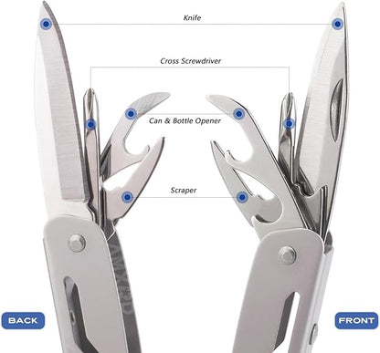 Multitool Pliers, 12-in-1 Hard Stainless Steel Foldable Multi Tool, Pocket Knife Camping Tool, Multi-pliers Used as Knife, Bottle Opener, Screwdriver, Sickle etc, Gifts for Men
