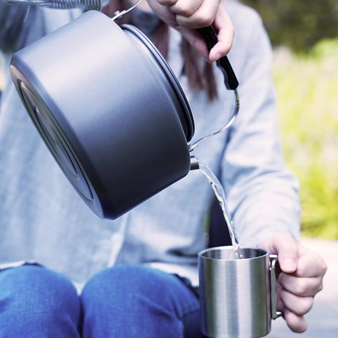 Bulin 2.2L Camping Kettle Set with 2 Cups Lightweight Aluminum Camp Tea Coffee Pot with 2 Stainless Steel Cups for Outdoor Camping Cookware Hiking Backpacking Kitchen Campfire and Picnic, Carrying Bag