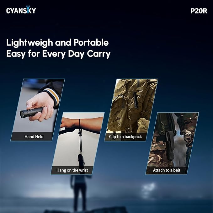 CYANSKY P20R Flashlights High Lumens,Rechargeable Flashlight,1900 Lumen Super Bright,Portable Pocket EDC Flashlgiht,LED Flash Lights for Home,Emergency,Camping,Camping,Hiking ﻿
