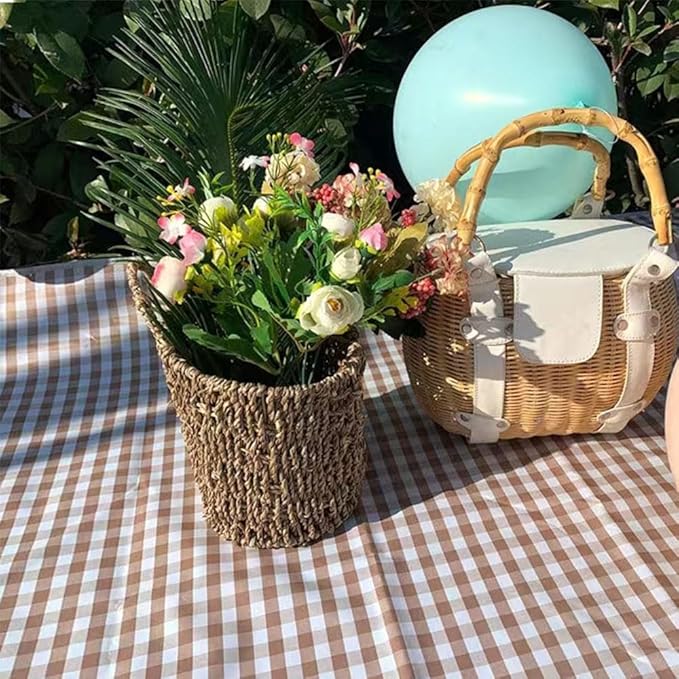 K Y KANGYUN Extra Large Picnic Blanket Outdoor Beach Blankets, Water-Resistant Foldable Sandproof Blankets Cute Picnic Mat for Beach, Camping Grass Lawn Park Mats (Tan Gingham, 80x60 in)