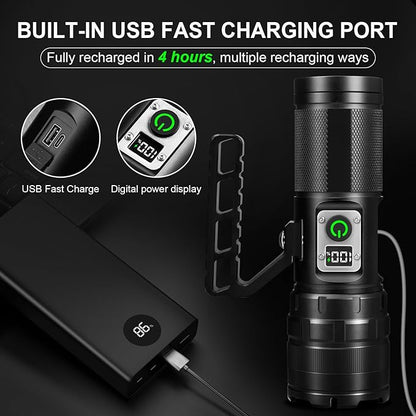 Rechargeable LED Flashlights High Lumens, 900000 Lumens Super Bright Flashlight with 11 Modes IPX6 Waterproof, Powerful Handheld Flashlight for Camping Emergencies Hiking Home