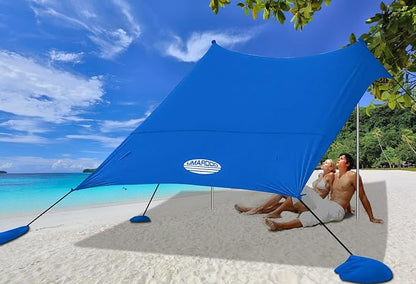 UMARDOO Family Beach Tent Canopy Sun Shade Portable 10×10FT,Wind Resistance Beach Sun Shelter Easy Setup with Packable Carry Bag for Outdoor Travel UPF 50+(Blue)