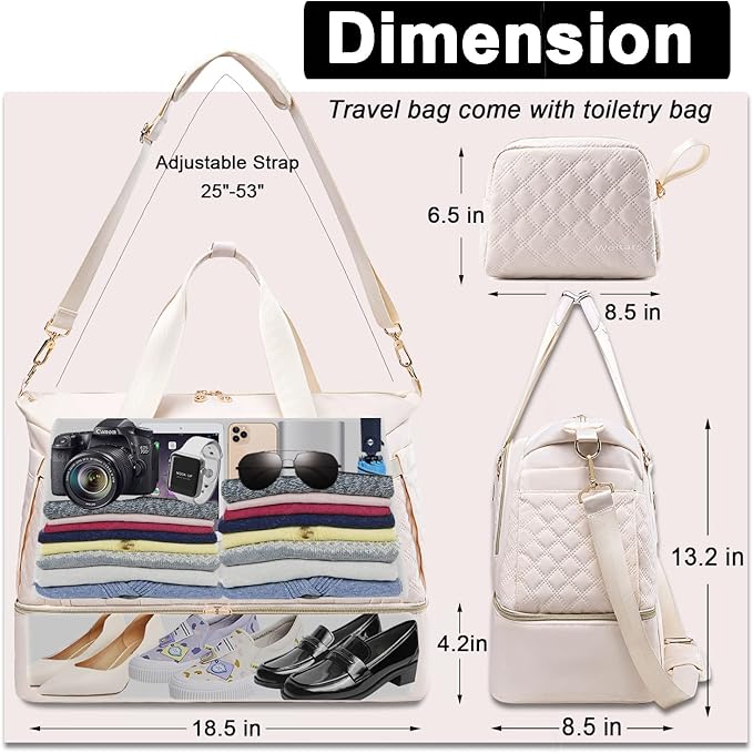 Weitars Gym Bag For Women,Travel Duffel Bag Weekender Bag,Sport Bag With Shoes Compartment And Wet Pocket,Large Carry On Bag Overnight Hospital Bag For Travel,Shopping (Beige)