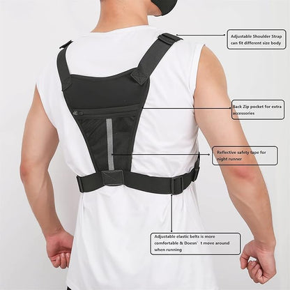 Sports Chest Bag For Men Women, Water Resistant Lightweight Front Chest Pack, Running Vest Bag With Built-In Phone Holder & Extra Storage For Workouts, Running, Cycling (Camo)