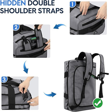 Haimont Gym Duffel Backpack Bag for Men Large Sports Duffle Bags with Backpack Straps for Hiking Travel Weekender Workout, Water Resistant, Gray, 90L